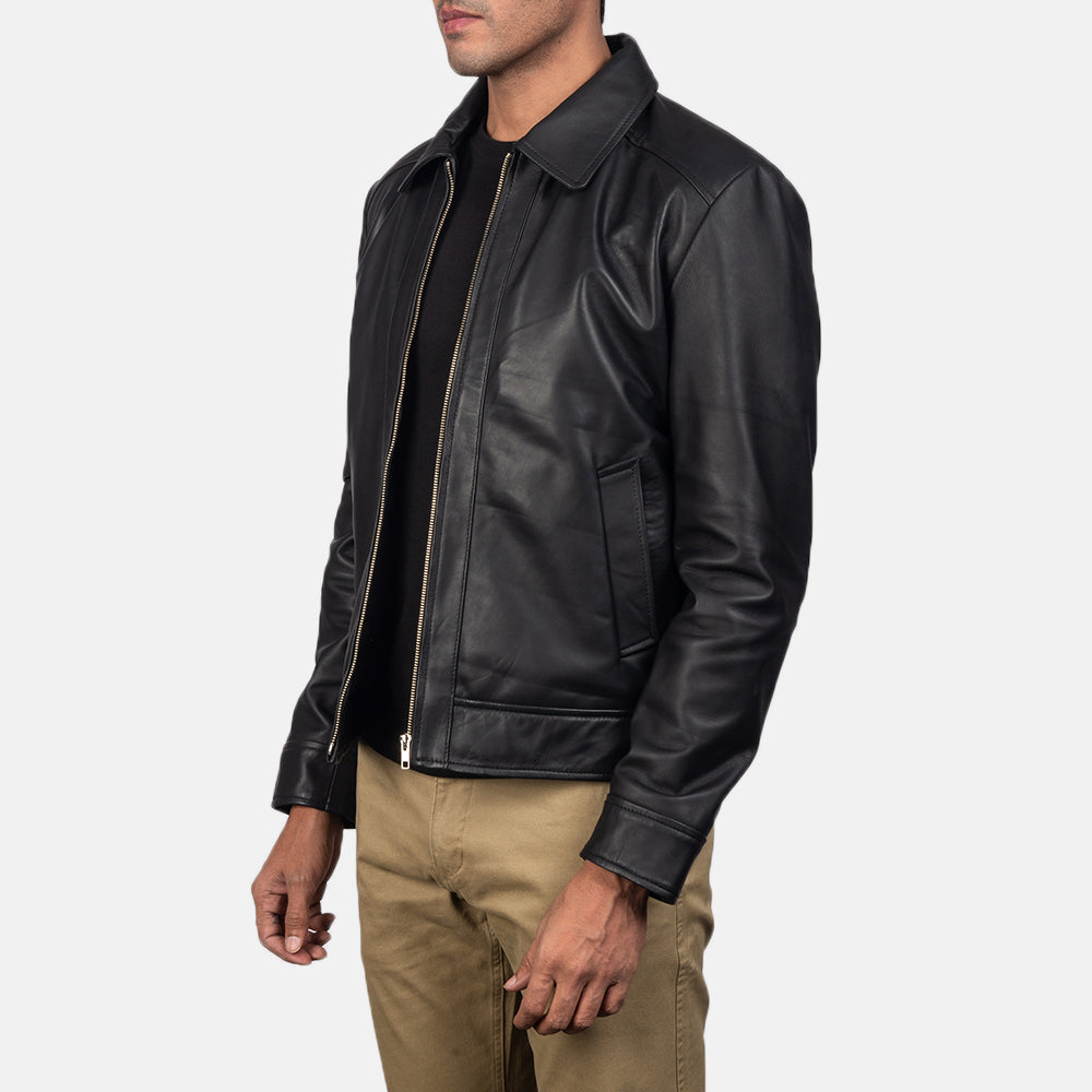 Distressed Brown Sheep Skin Burnishing Biker Jacket - Back View Showing Tailored Shoulder Fit & Clean Hemline