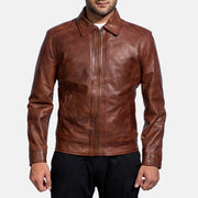 Open hem & Hem Craftsmanship Construction Detail on Men's Inferno Brown Leather Jacket