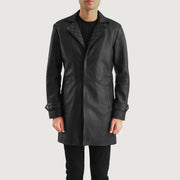 Infinity Black Leather Coat in Black Sheepskin Leather - Front Profile View & Tailored Silhouette | Buy Online