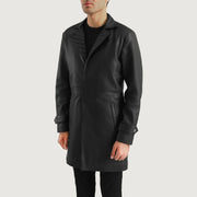 Black Sheepskin leather Coat - Back View Showing Tailored Shoulder Fit & Clean Hemline