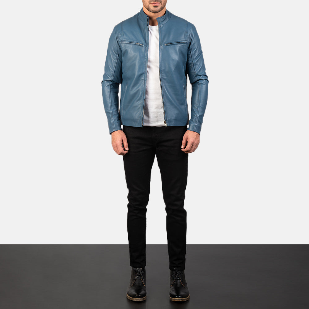 Ionic Blue Leather Biker Jacket - image 3