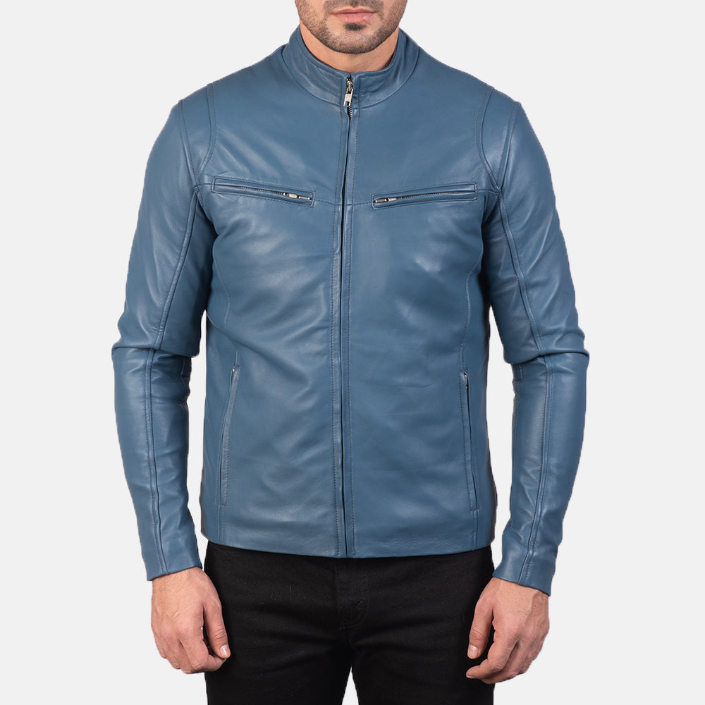 Ionic Blue Leather Biker Jacket - image 4