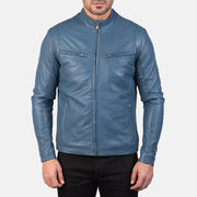 Ionic Blue Leather Biker Jacket - image 4