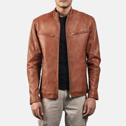 Ionic Brown Leather Biker Jacket - image 1