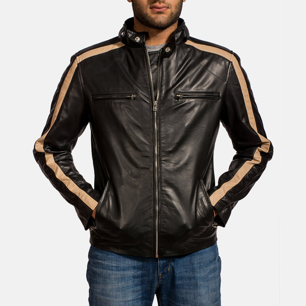 Black Sheepskin Leather Biker Jacket - Back View Showing Tailored Shoulder Fit & Clean Hemline