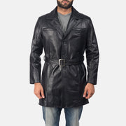 Men's Jordan Black Leather Coat in Black Cowhide Leather - Front Profile View & Tailored Silhouette | Buy Online