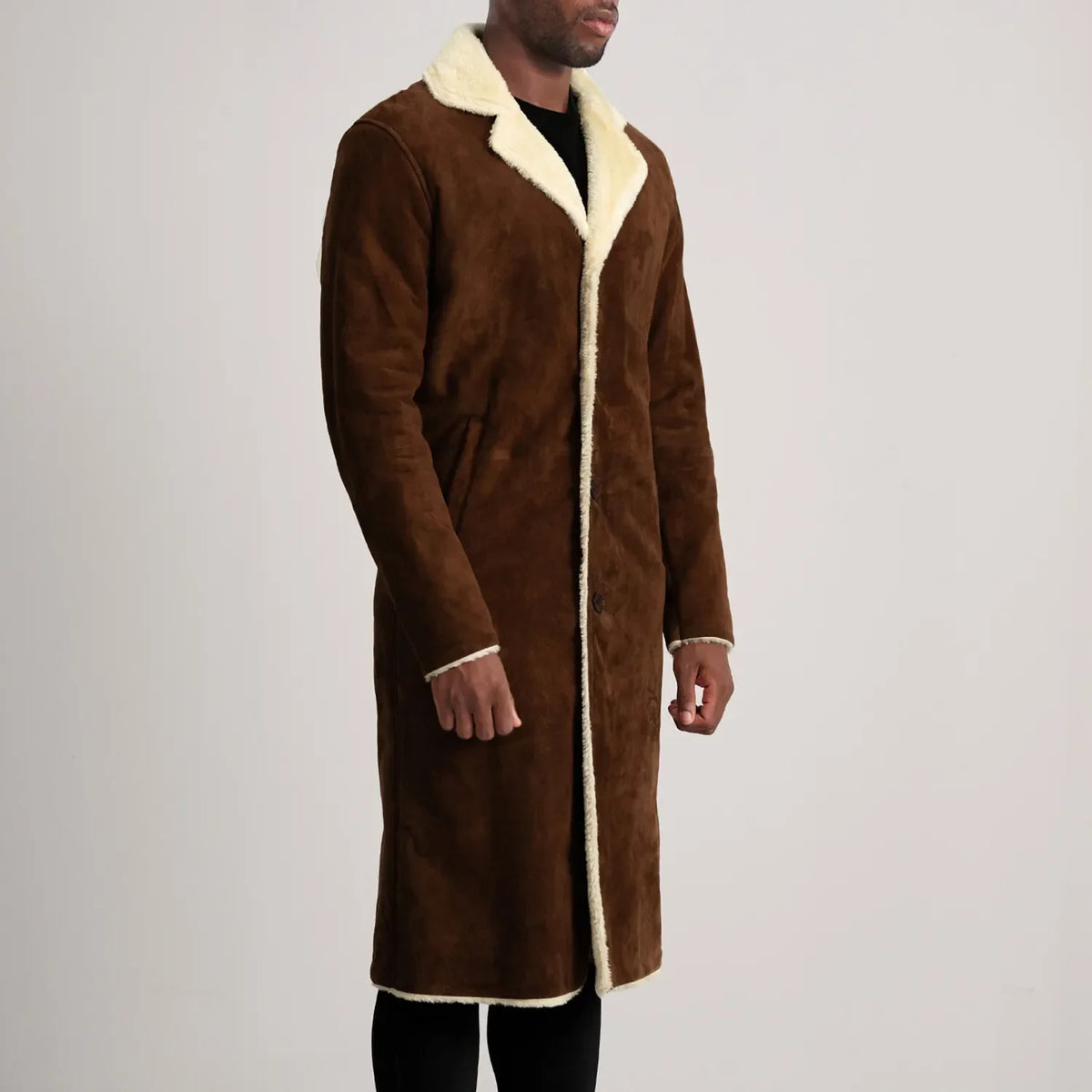 Brown Goatskin Suede Aviator Jacket - Back View Showing Tailored Shoulder Fit & Clean Hemline