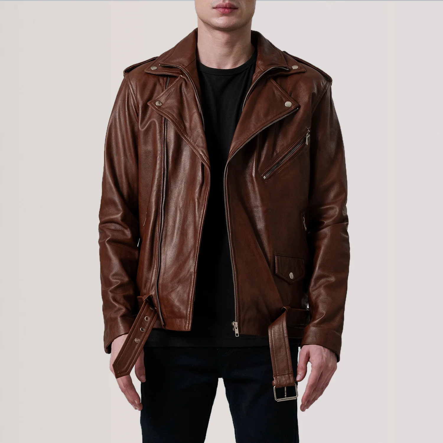 Kole Waxed Brown Leather Double Rider Jacket - image 1