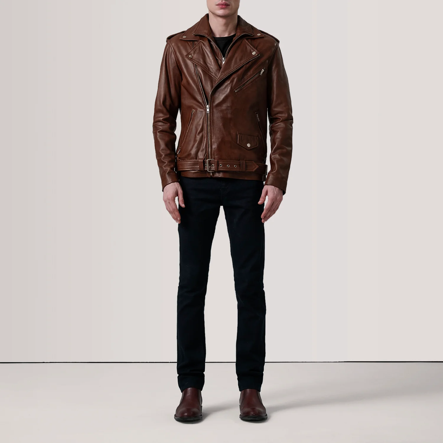 Kole Waxed Brown Leather Double Rider Jacket - image 2