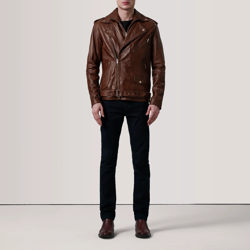 Kole Waxed Brown Leather Double Rider Jacket - image 1