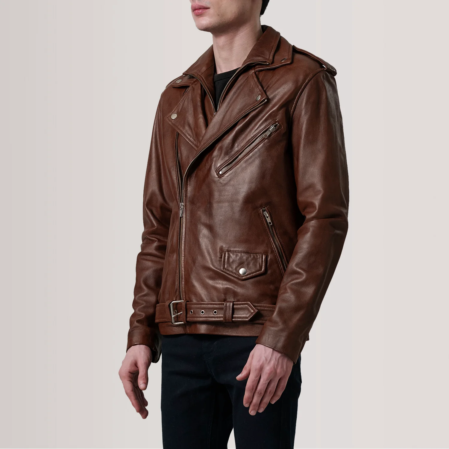 Kole Waxed Brown Leather Double Rider Jacket - image 3