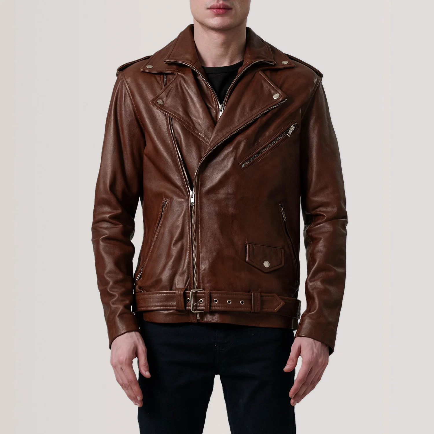 Kole Waxed Brown Leather Double Rider Jacket - image 5