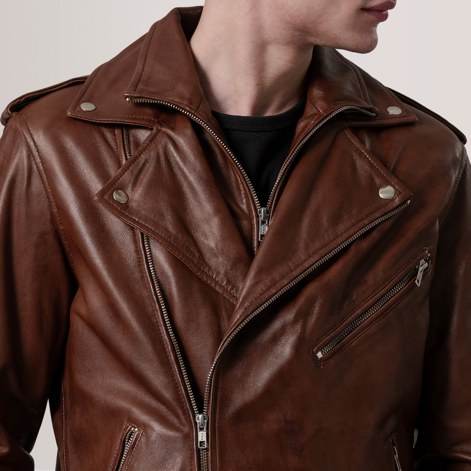 Kole Waxed Brown Leather Double Rider Jacket - image 6