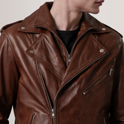 Kole Waxed Brown Leather Double Rider Jacket - image 6