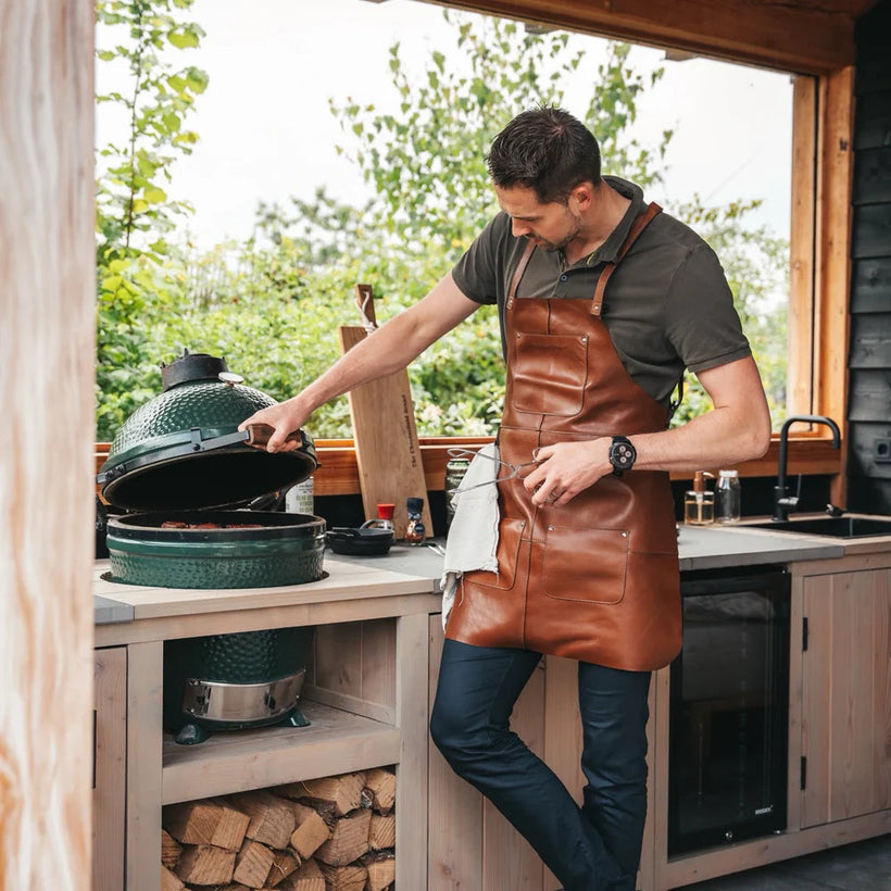 Cognac Leather Apron Churrasco, front view
