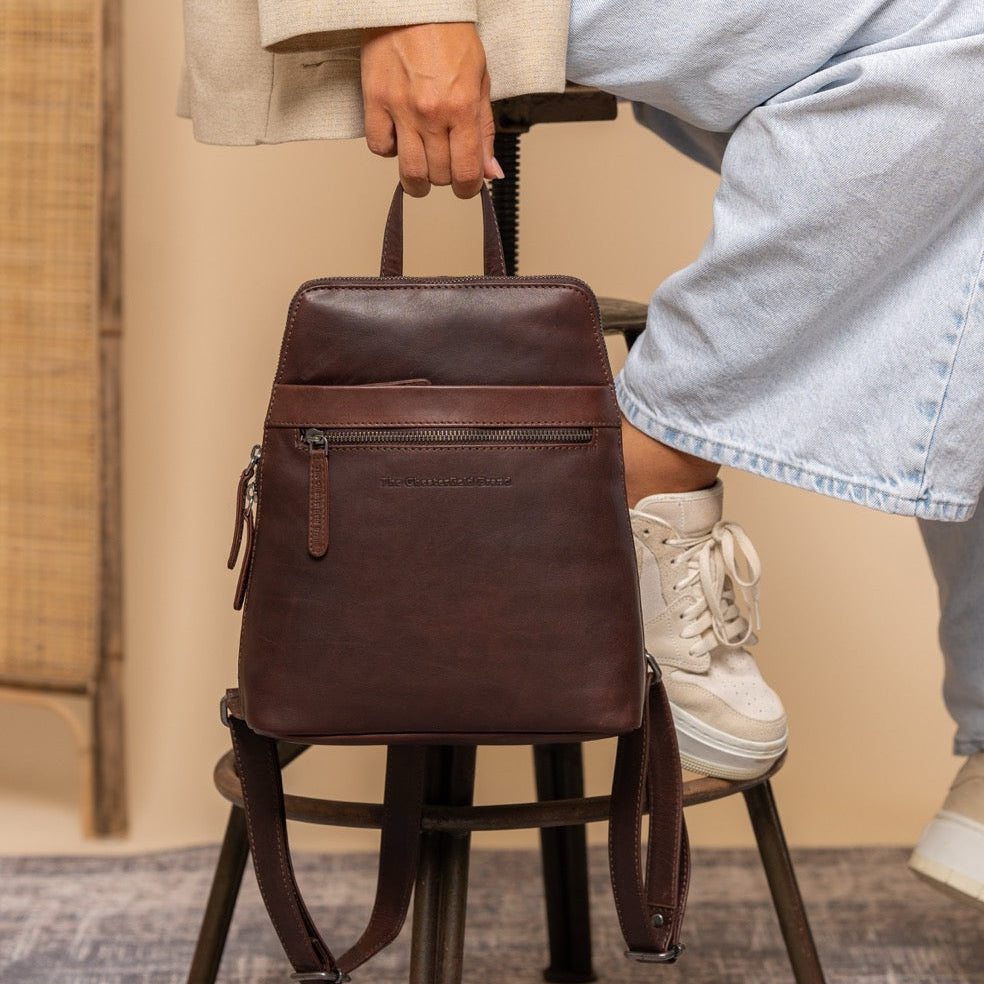 Brown Leather Backpack Linford, product view 2