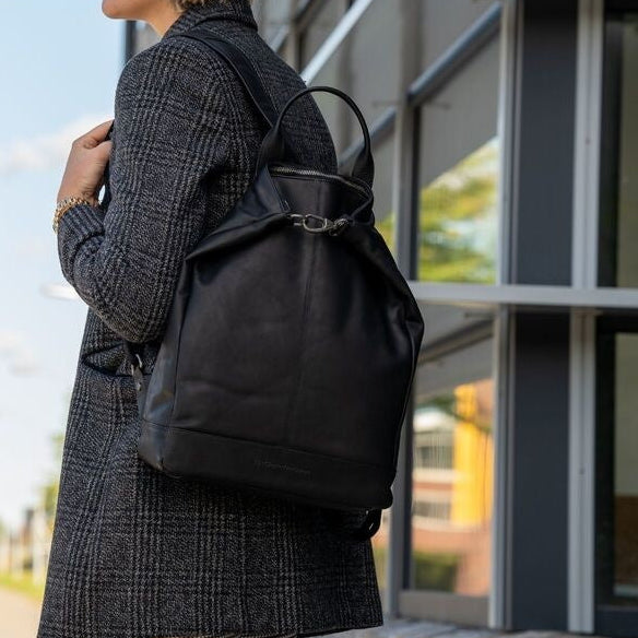 Black Leather Backpack Manchester, front view