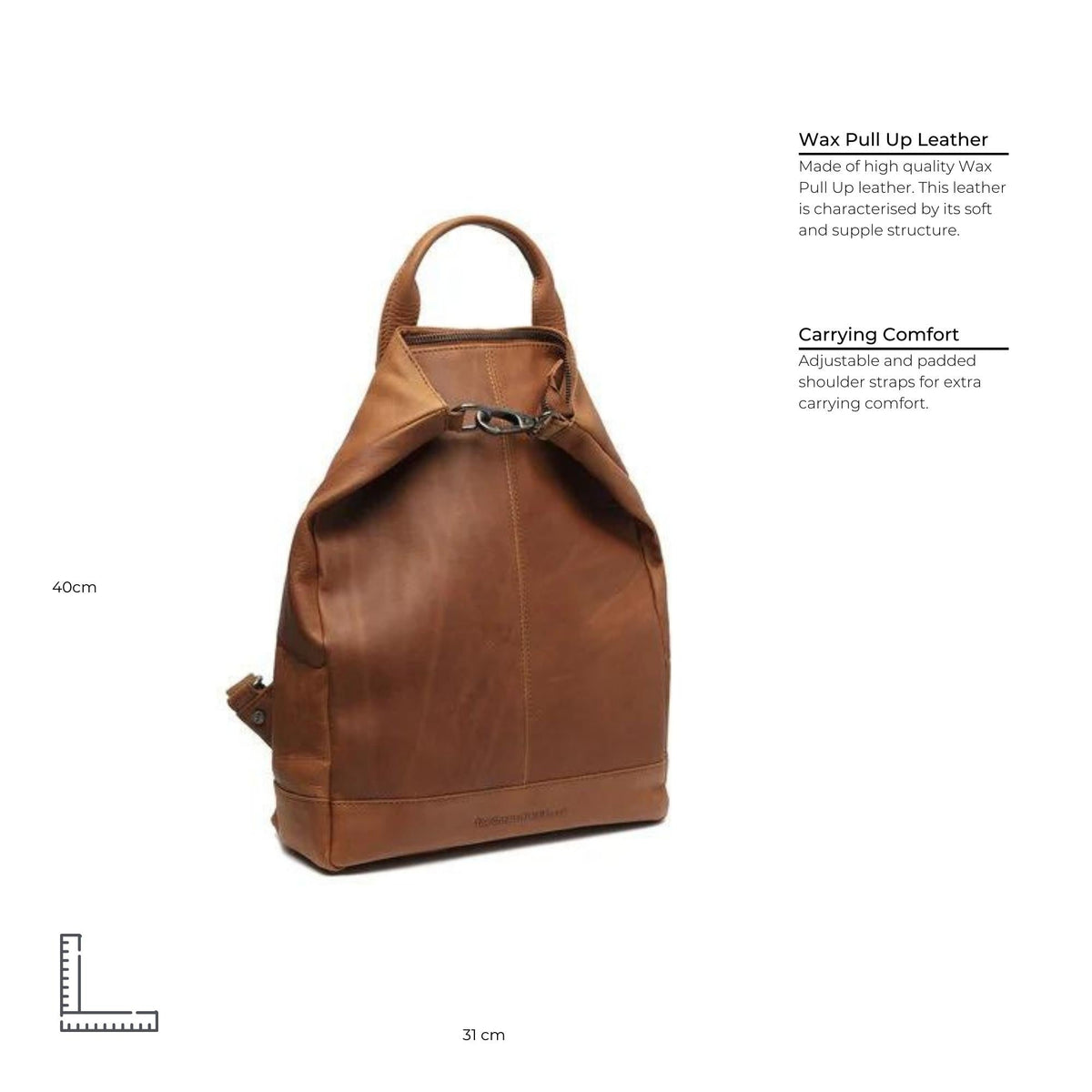 Cognac Leather Backpack Manchester, detail view 6