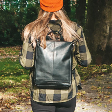 Black Leather Backpack Saar, front view