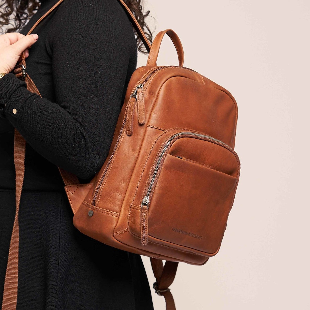 Cognac Leather Backpack Santana, product view 2