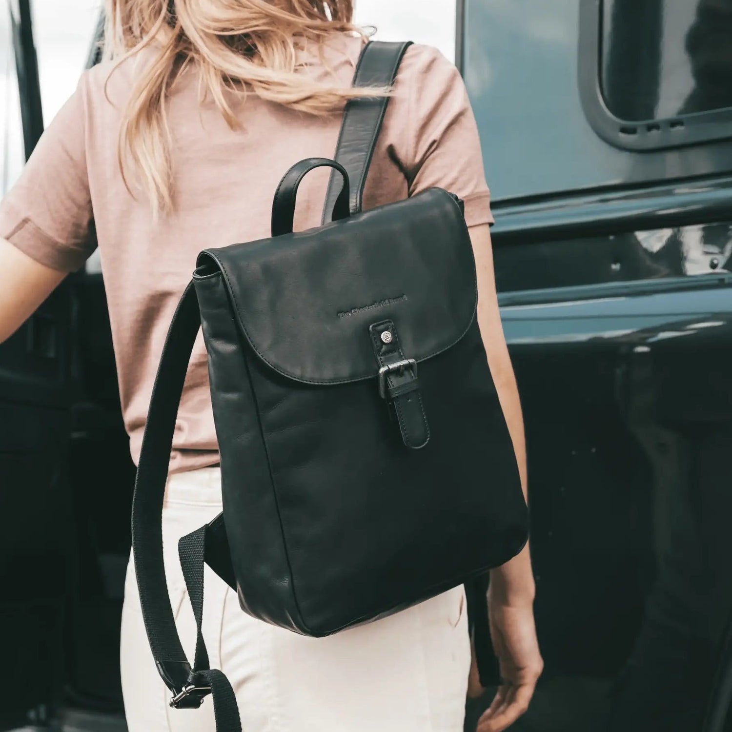 Black Leather Backpack Vermont, product view 2