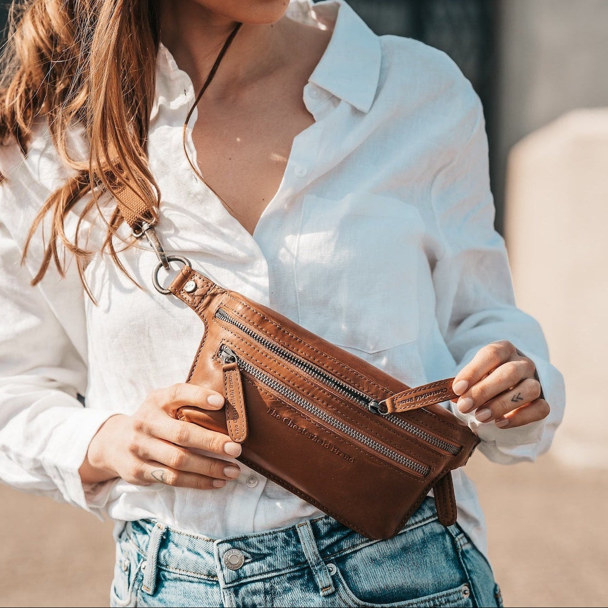 Cognac Leather Belt Bag Toronto, product view 2