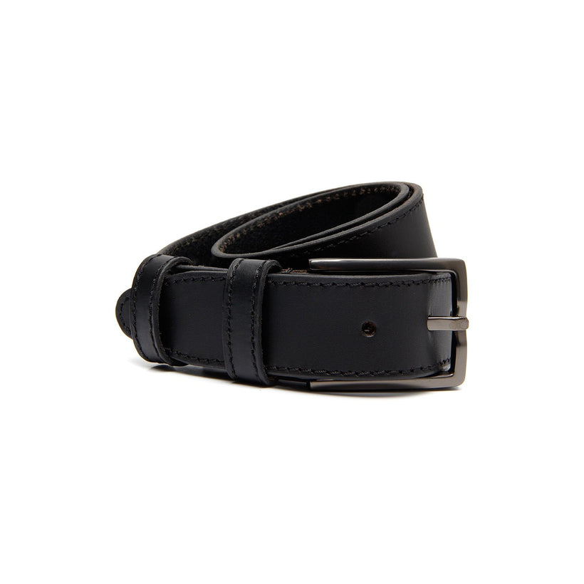 Black Leather Belt Tanaro, front view