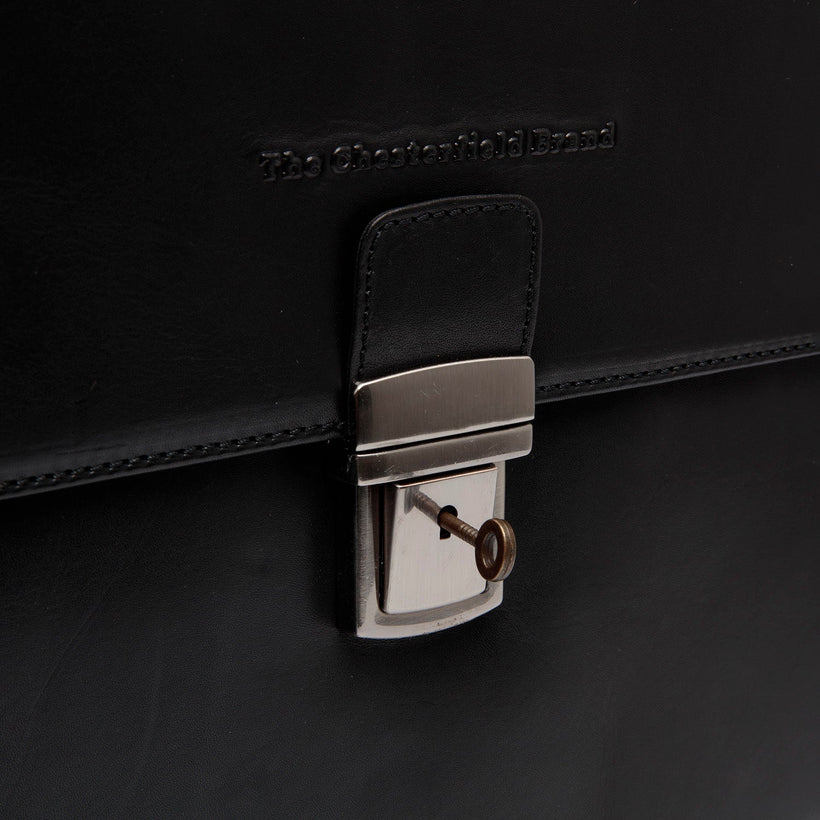 Black Leather Briefcase Salvatore, front view