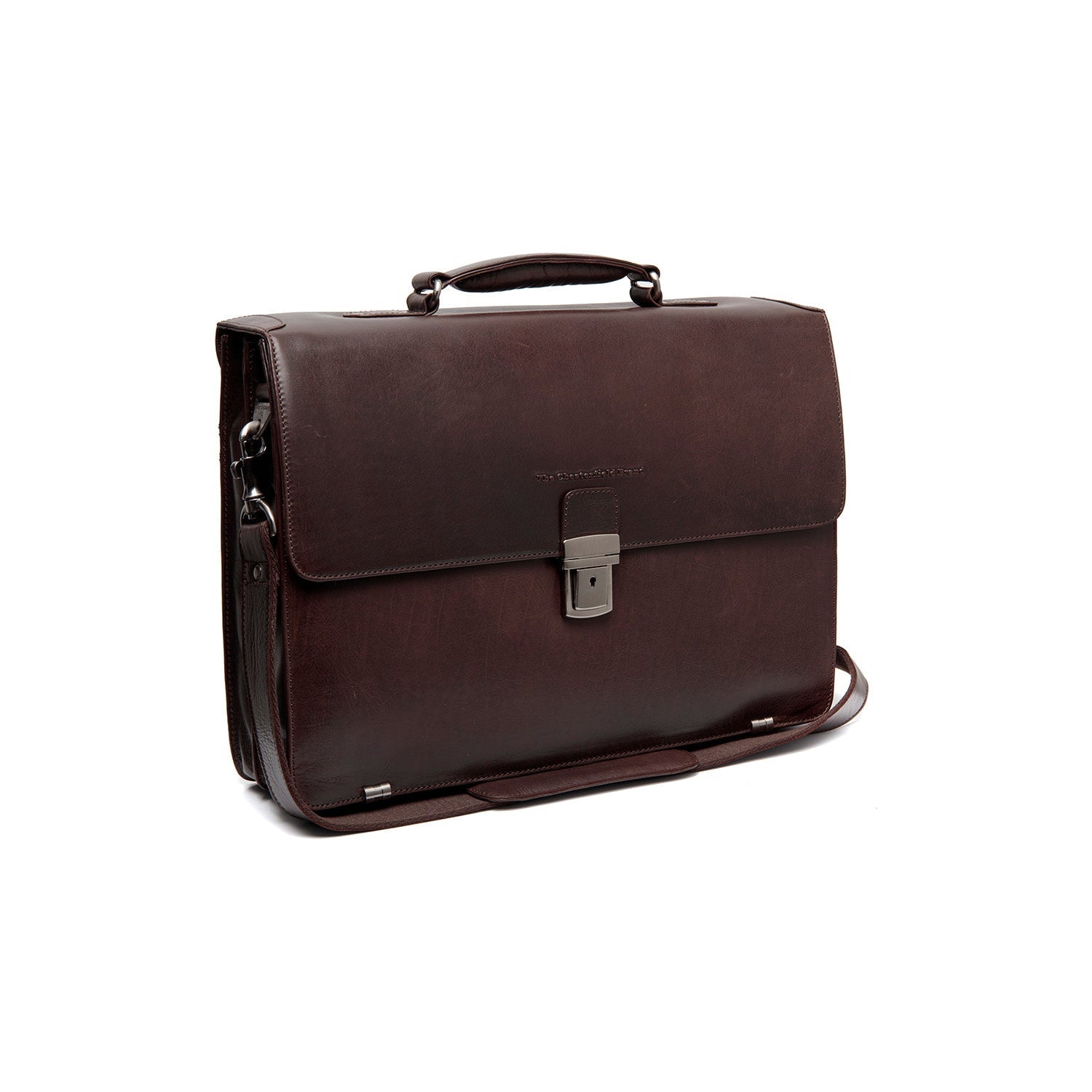 Brown Leather Briefcase Salvatore, front view