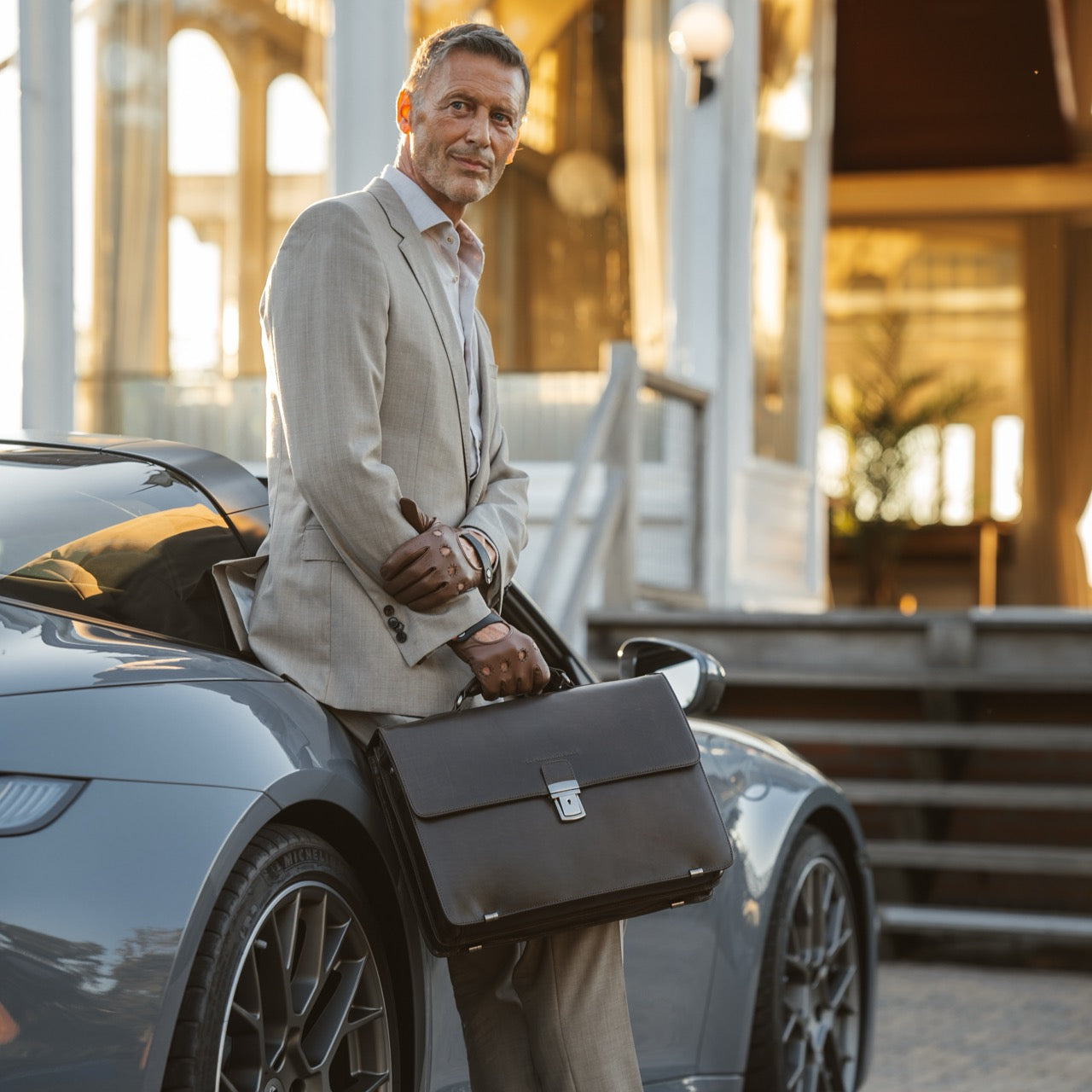 Brown Leather Briefcase Salvatore, product view 3