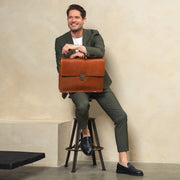 Cognac Leather Briefcase Salvatore, product view 3