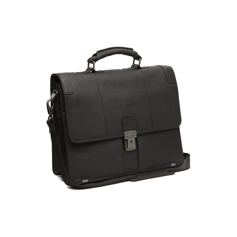 Black Leather Briefcase Stuttgart, front view