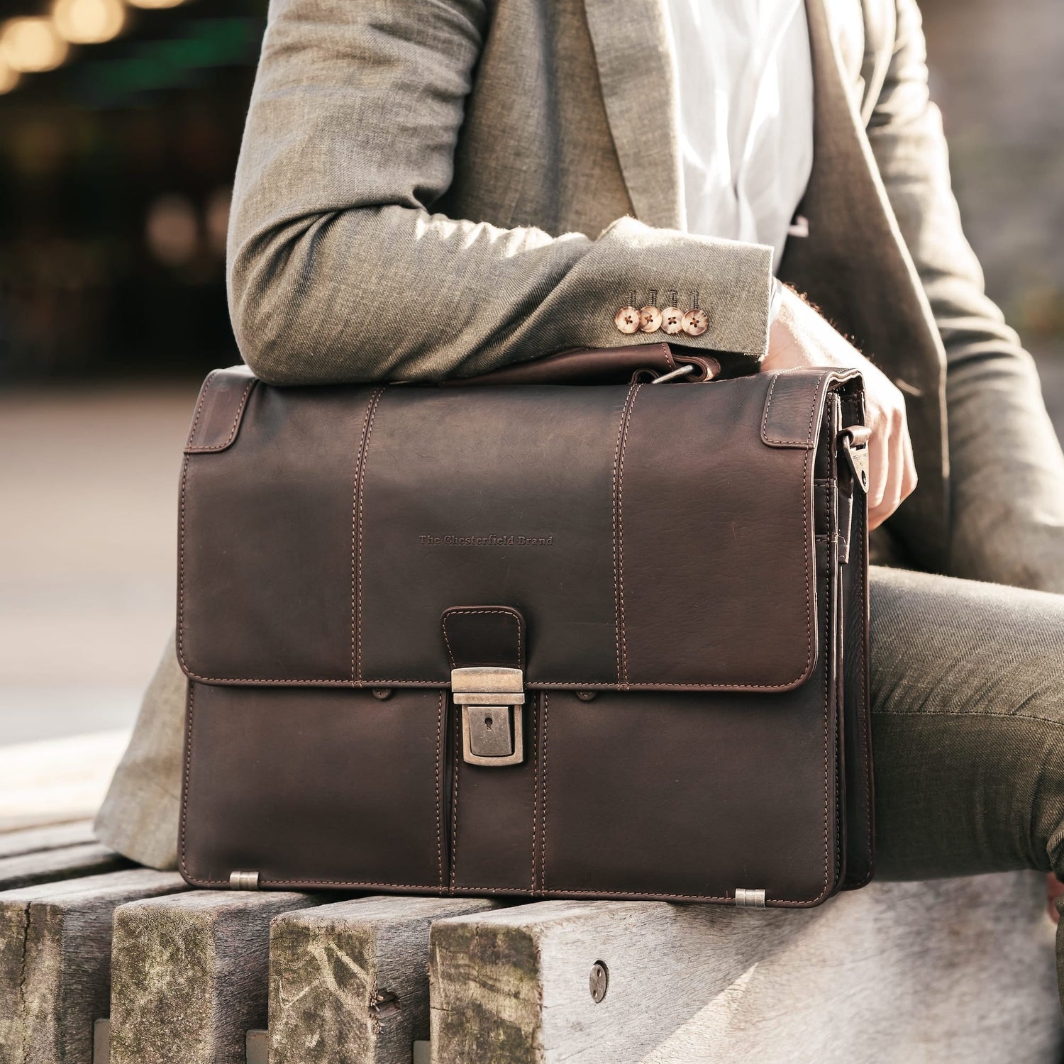Brown Leather Briefcase Stuttgart, product view 2