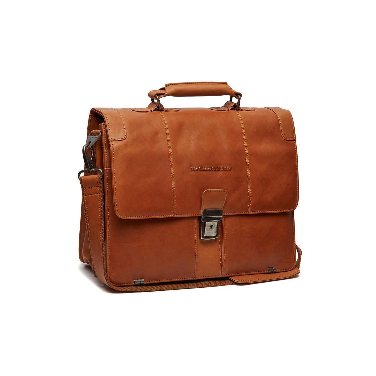 Cognac Leather Briefcase Stuttgart, front view