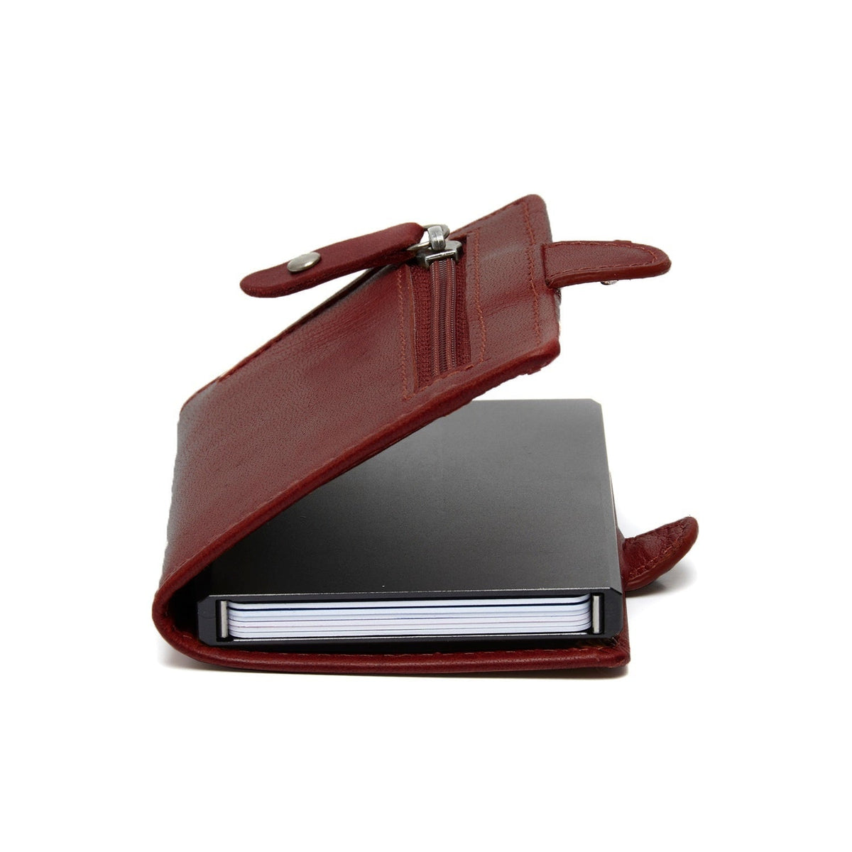 Red Leather Card Holder Baldwin, detail view 1