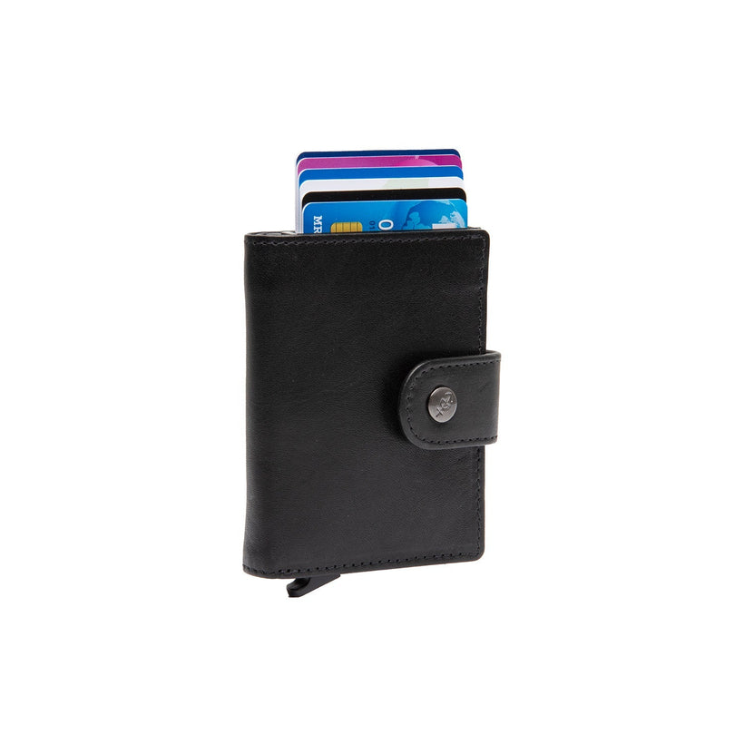 Black Leather Card Holder Barrea, front view