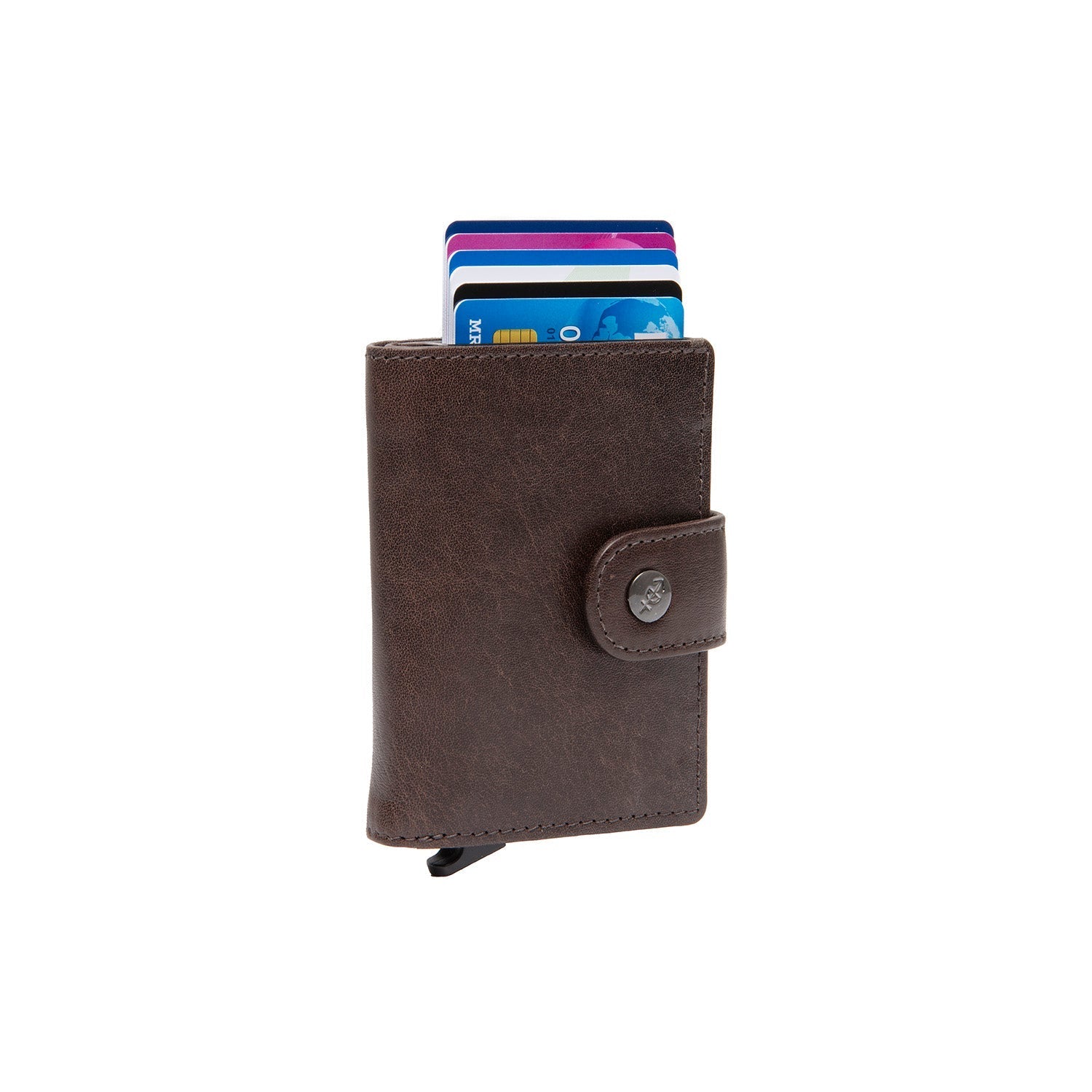 Brown Leather Card Holder Barrea, front view