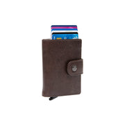 Brown Leather Card Holder Barrea, front view