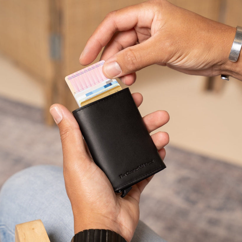 Black Leather Card Holder Lancaster, front view