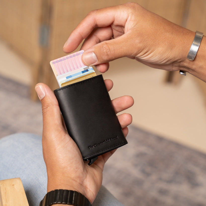 Black Leather Card Holder Palma, front view