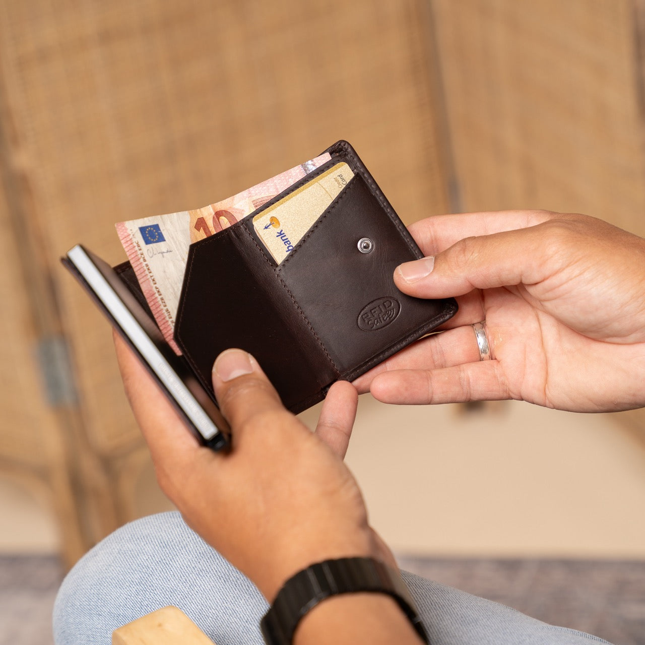 Brown Leather Card Holder Palma, product view 3