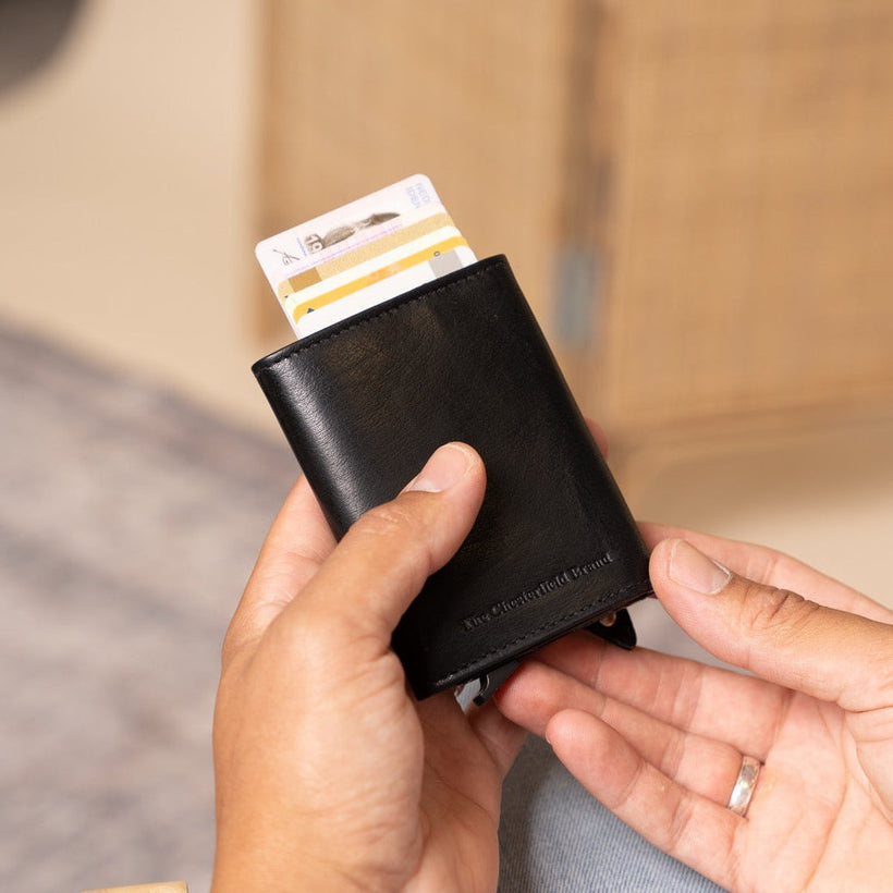 Black Leather Card Holder Paris, front view