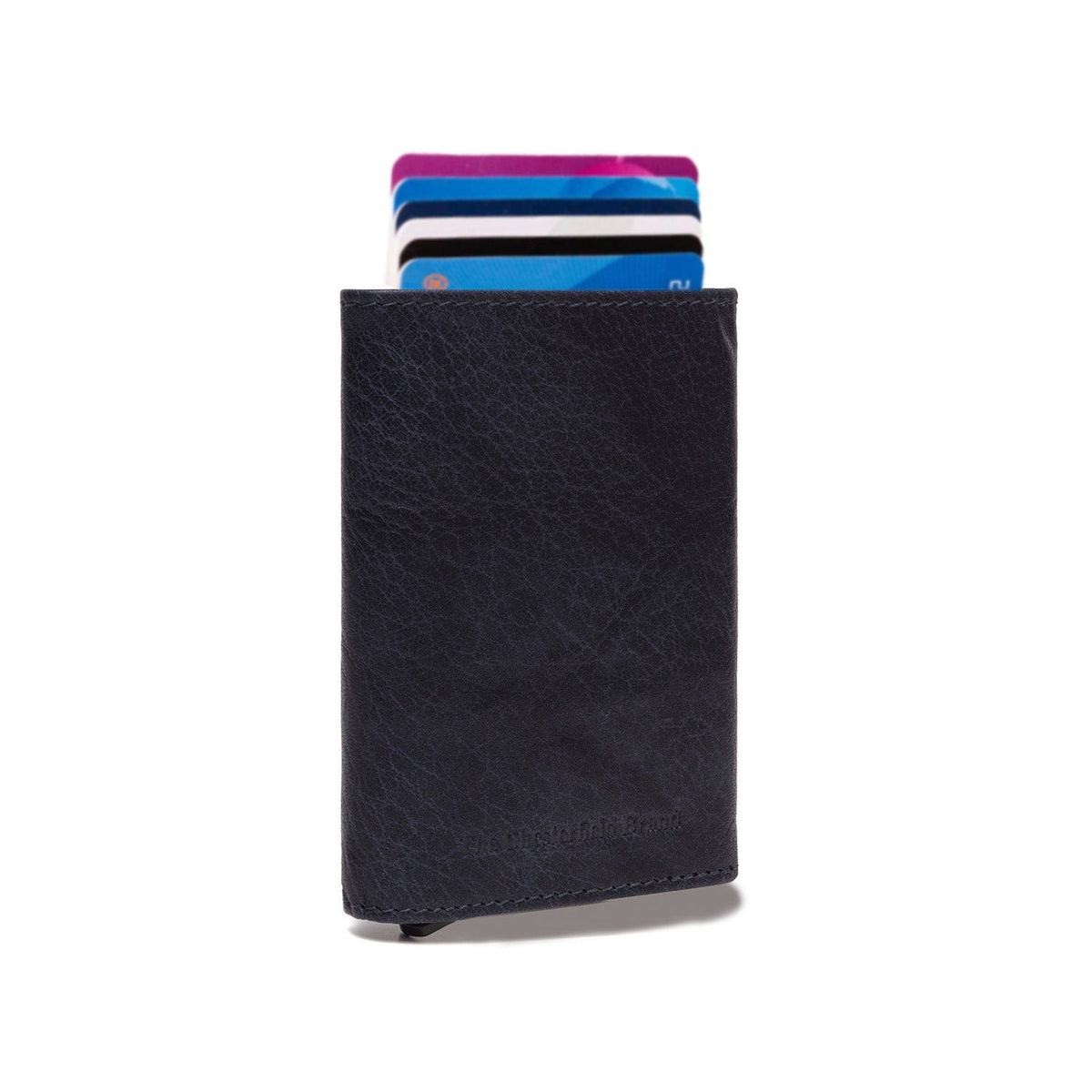Navy Leather Card Holder Paris, front view