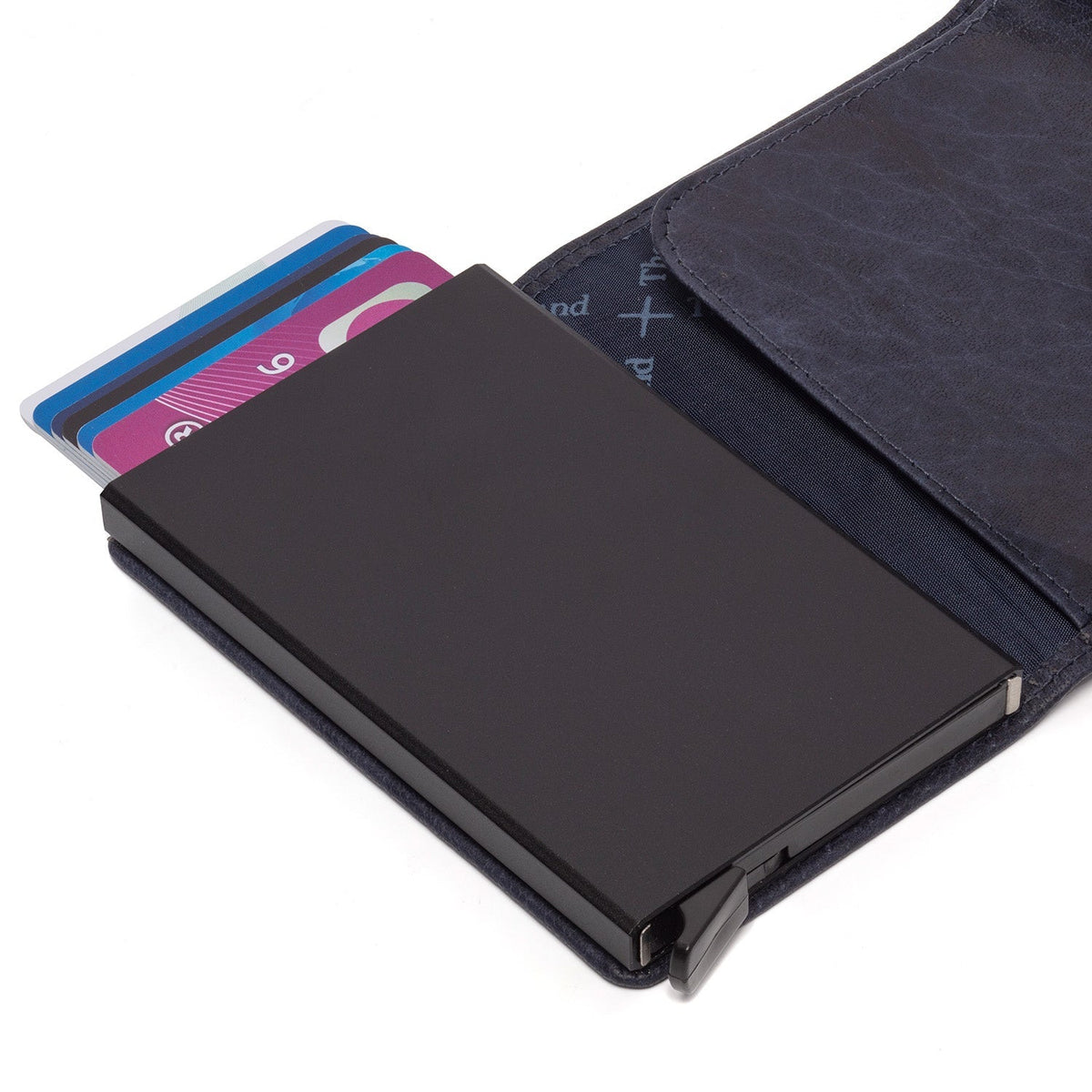 Navy Leather Card Holder Portland, detail view 4