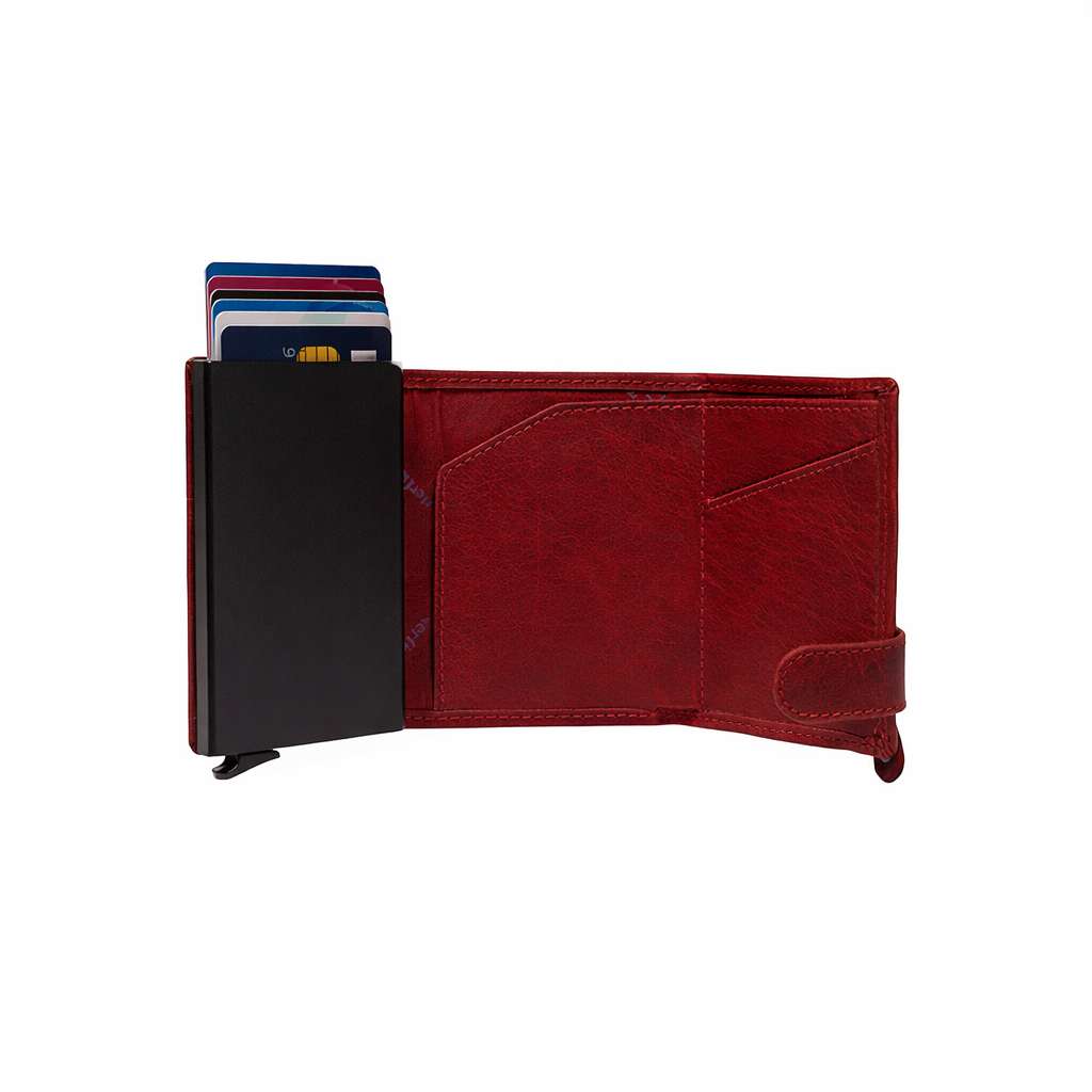 Red Leather Card Holder Portland, detail view 3