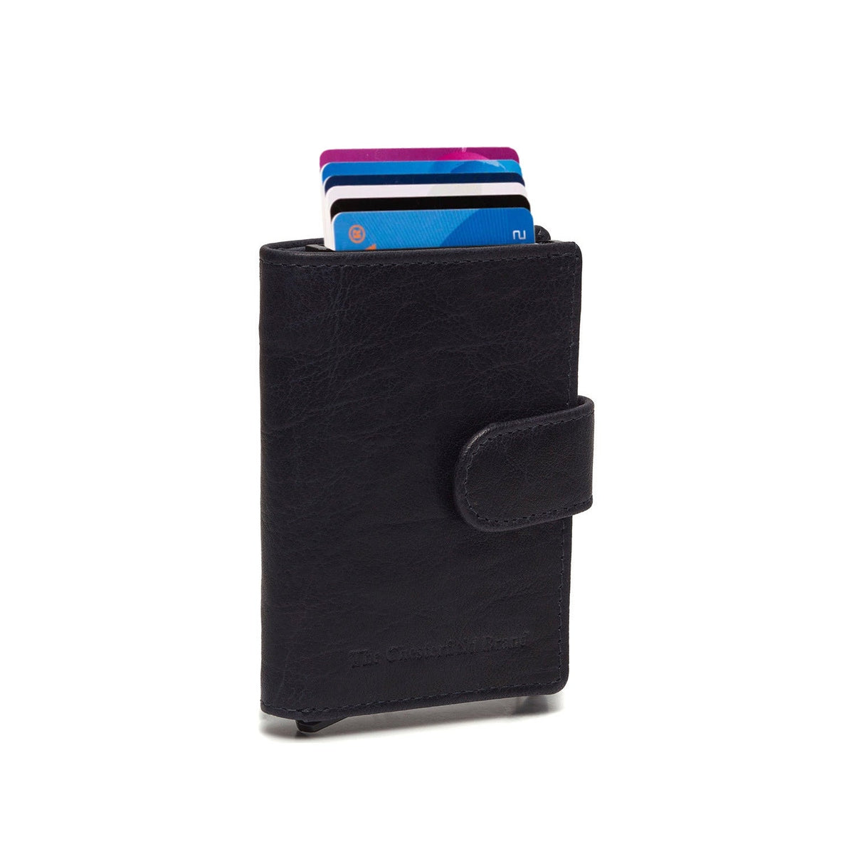 Navy Leather Card Holder Prague, front view