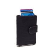 Navy Leather Card Holder Prague, front view