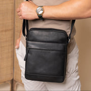 Black Leather Crossbody Bag Anzora, product view 2