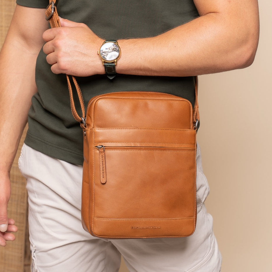 Cognac Leather Crossbody Bag Anzora, product view 2