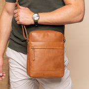 Cognac Leather Crossbody Bag Anzora, product view 2